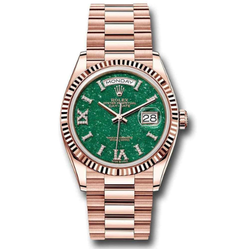 Luxury Watch Day-Date, Green Aventurine Set Everose Gold